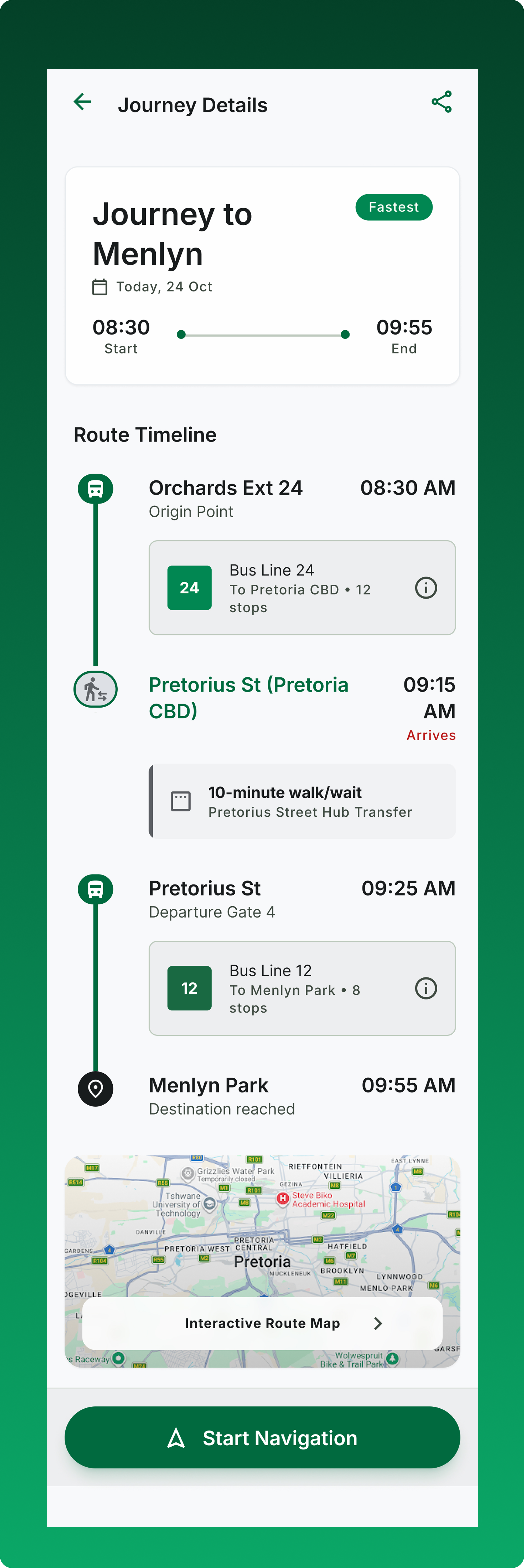 Tshwane Transit final journey timeline